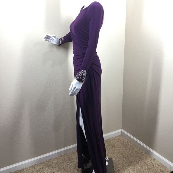 Eliza J Beaded Sleeve Ruched Jersey Gown (G5) - Picture 3 of 8